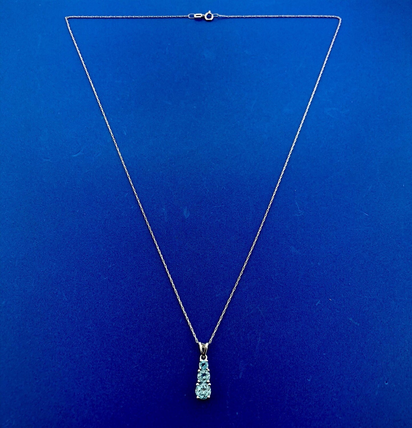 Designer 10K White Gold Round Blue Topaz Journey Pendant Necklace