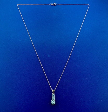 Designer 10K White Gold Round Blue Topaz Journey Pendant Necklace