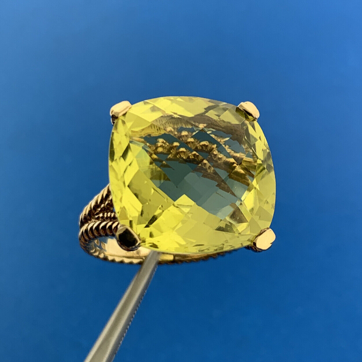 Designer Sterling Silver Vermeil Square Cushion Peridot Statement August Ring