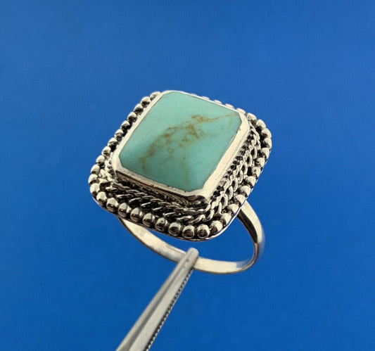 Designer NF 925 Sterling Silver Green Turquoise Rectangle Statement Ring