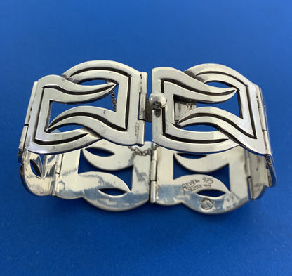 Vintage Taxco Arvel 925 Sterling Silver Modernist Wave Panel Cuff Bracelet