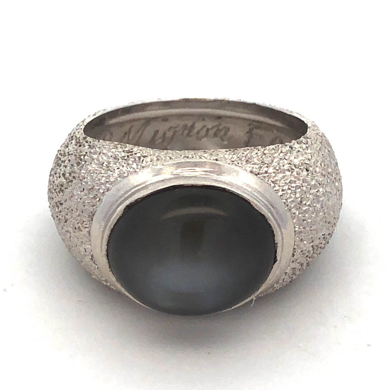 Custom Mignon Faget 925 Sterling Silver Oval Grey Cat's Eye Sea Urchin Dome Ring