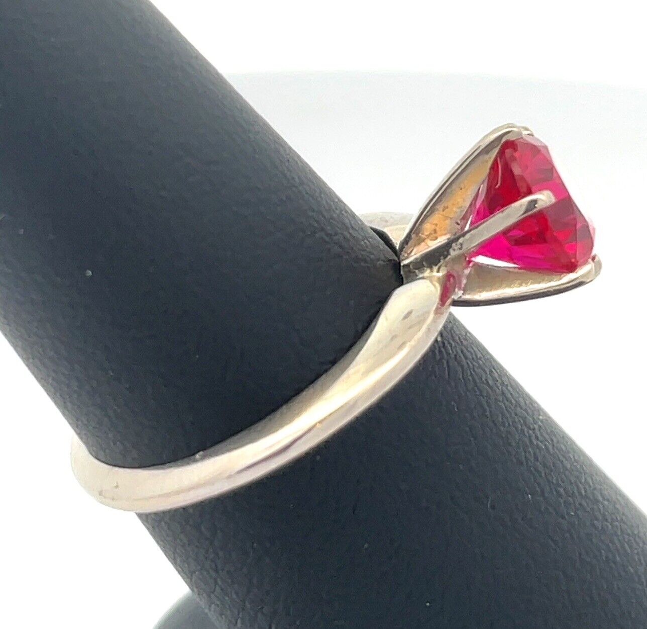 Designer 14K White Gold Ruby Solitaire Statement Cocktail Engagement Ring