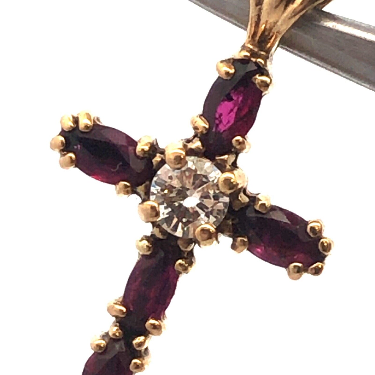 14K Yellow Gold Ruby Diamond Cross July Communion Easter Pendant