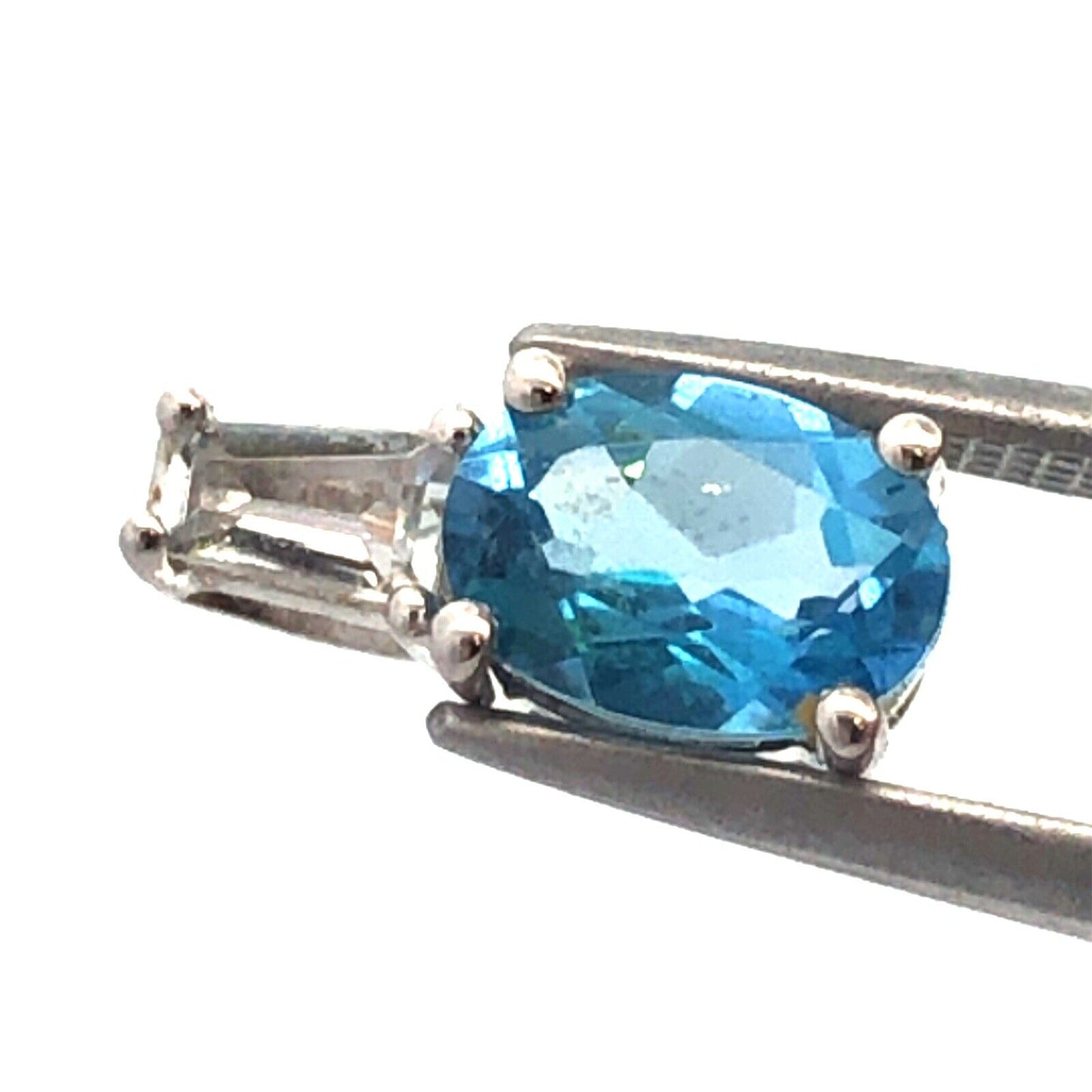 10K White Gold Oval Swiss Blue Topaz White Amethyst October Anniversary Pendant