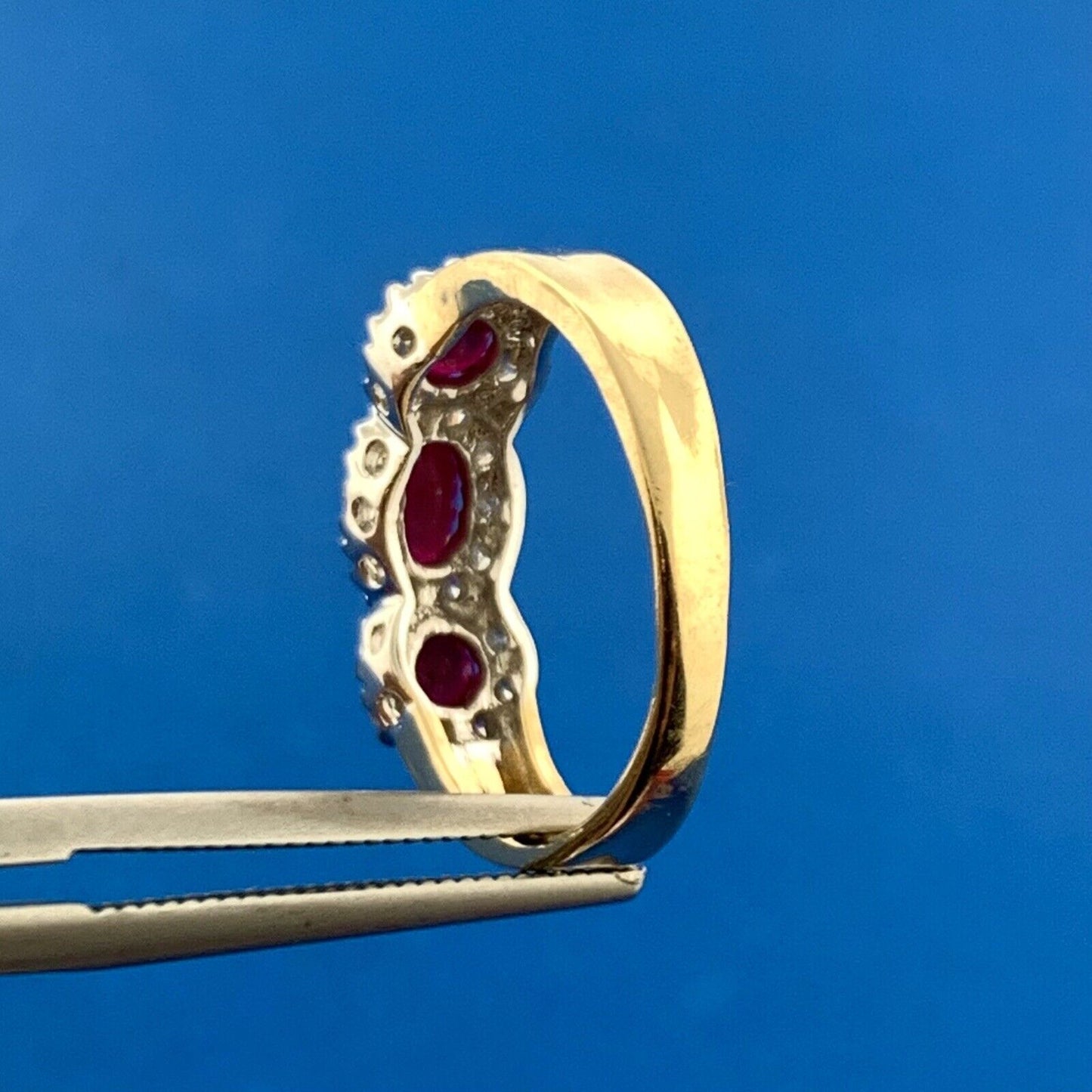 Designer 14k Yellow Gold Oval Round Cut Red Ruby Diamond Accent Ring Size 5