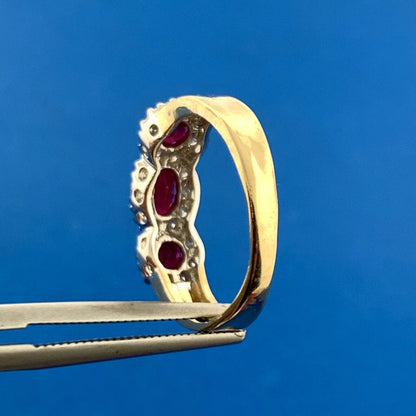 Designer 14k Yellow Gold Oval Round Cut Red Ruby Diamond Accent Ring Size 5