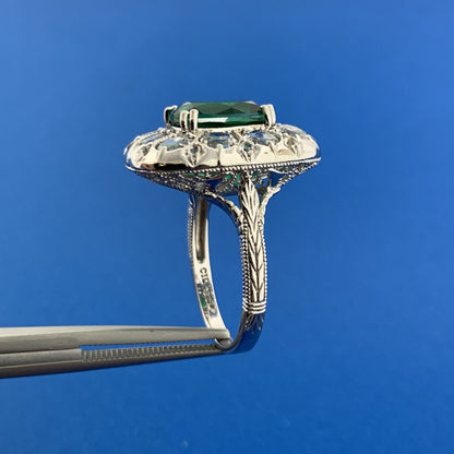 Clyde Duneier CID Sterling Silver Green Tourmaline White Amethyst Cocktail Ring