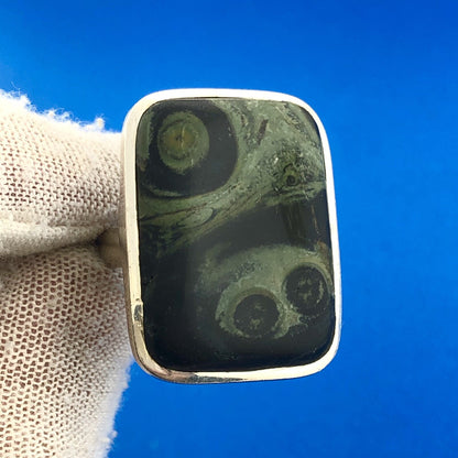 Modernist Sterling Silver Kambaba/Crocodile Eye Jasper Rectangle Statement Ring