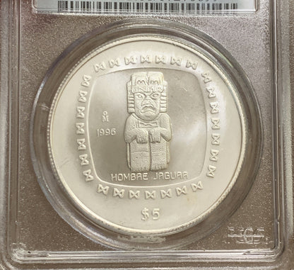 1996 Mo Mexico City 5 Peso 1 oz Silver Hombre Jaguar PCGS MS68 Mexico Coin