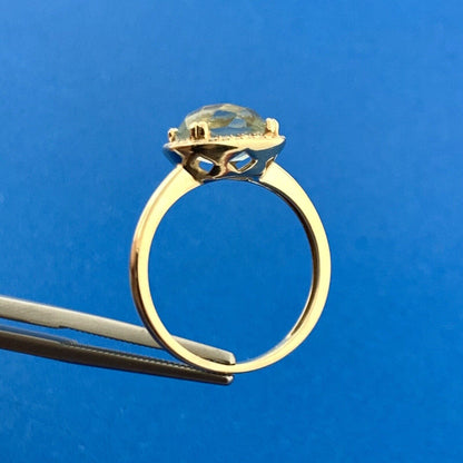 14k Yellow Gold Faceted Cushion Green Tourmaline Diamond Accent Size 6.25 Ring
