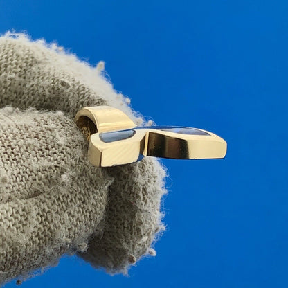 Designer AJM 14k Yellow Gold Blue Black Opal Aquatic Dolphin Tail Charm Pendant