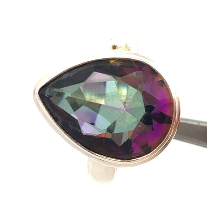 925 Sterling Silver Pear Multicolored CZ Solitaire Statement Ring