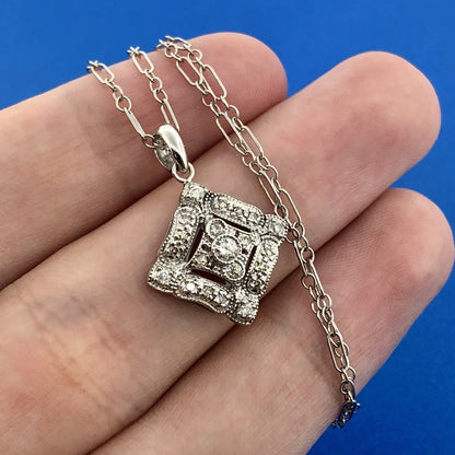 Designer 14K White Gold Diamond Filigree Eternity Wedding Anniversary Necklace