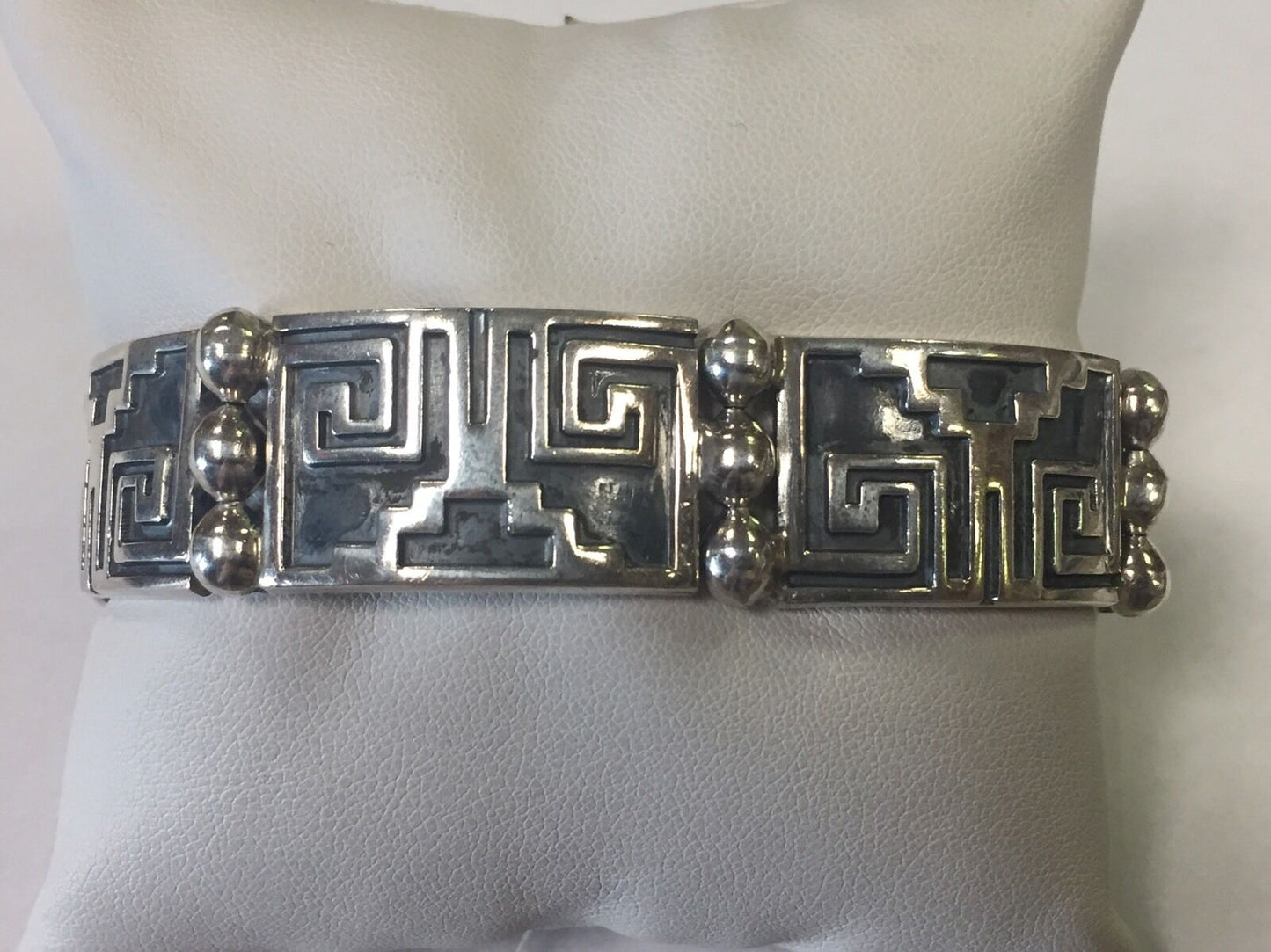 Sterling Silver JR Heavy Mexico 925 Aztec Design Beaded Bracelet
