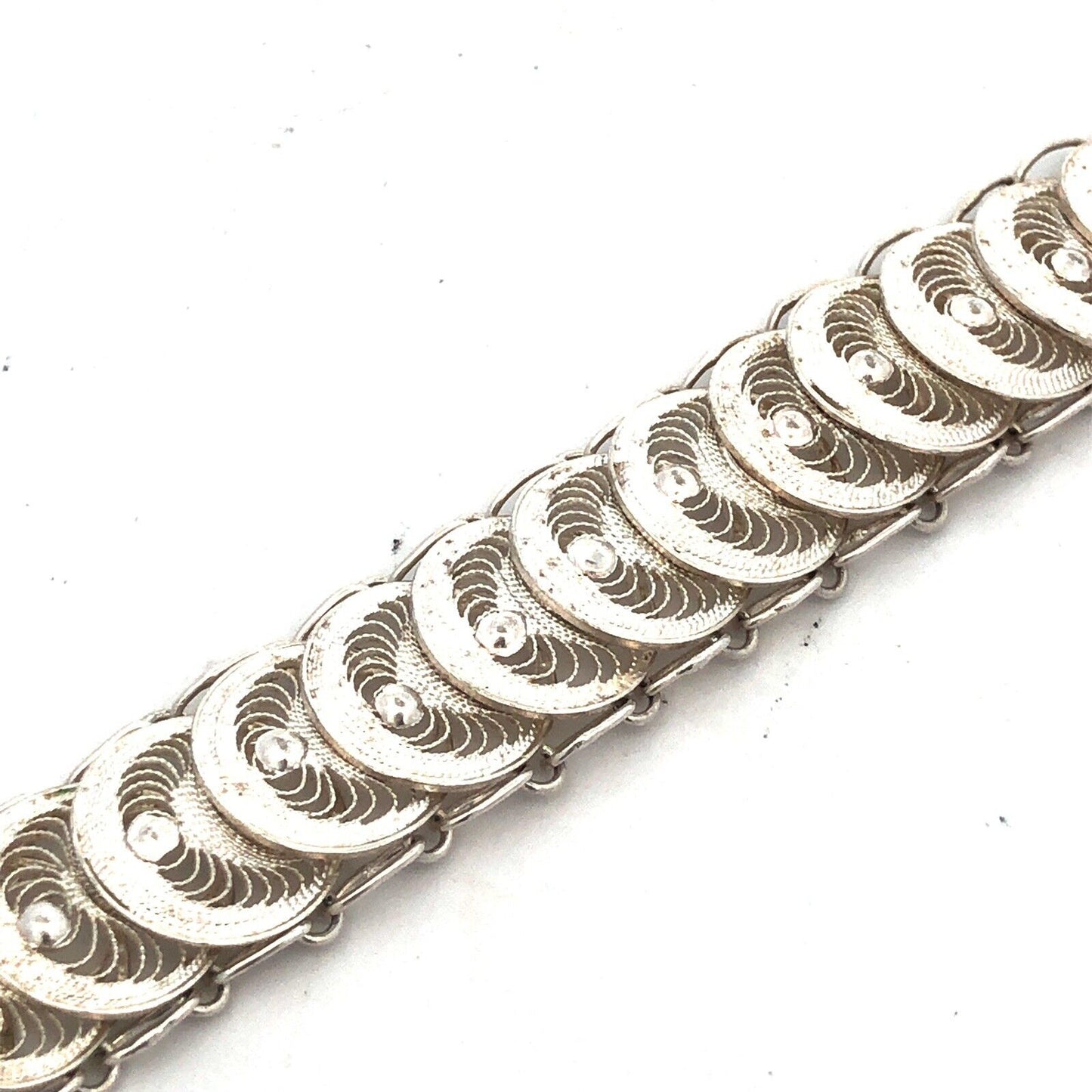 Designer 925 Sterling Silver Round Disc Panel Filigree Detail Toggle Bracelet