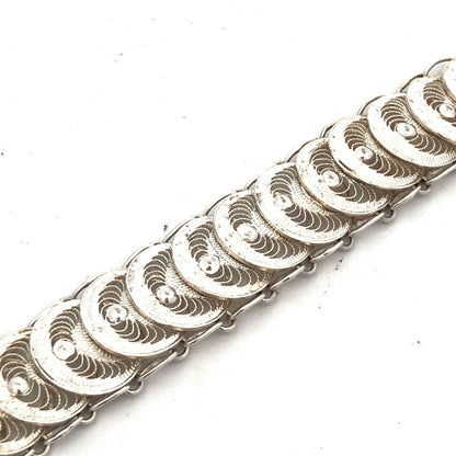 Designer 925 Sterling Silver Round Disc Panel Filigree Detail Toggle Bracelet