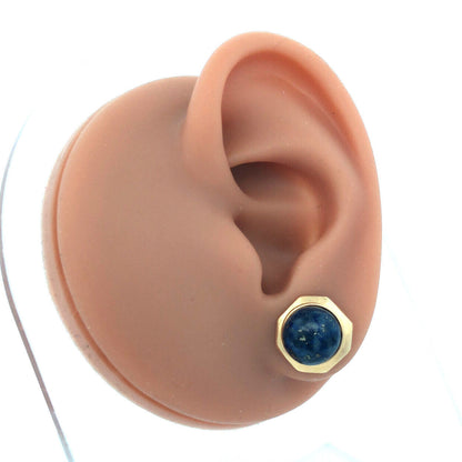 Vintage 14K Yellow Gold Round Lapis Lazuli Cabochon Modernist Stud Earrings