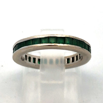 Designer 14K White Gold Princess Channel Set Emerald Eternity Band Ring