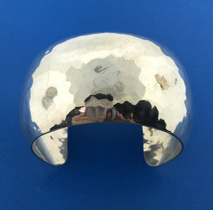 Native American Artisan Signed Sterling Silver Hammered Statement Cuff Bracelet