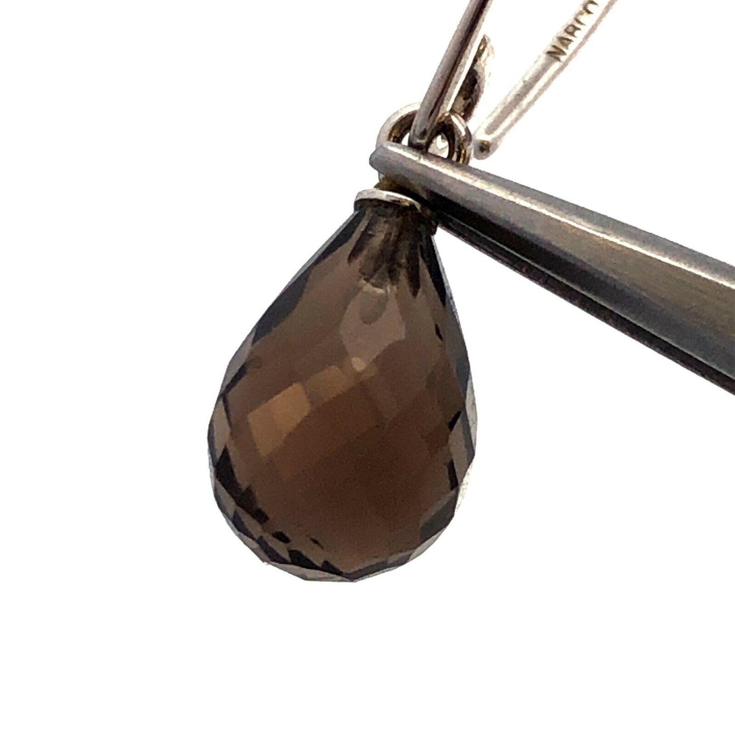Nabco 925 Sterling Silver Teardrop Smoky Quartz Modernist Threader Earrings