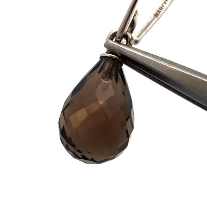 Nabco 925 Sterling Silver Teardrop Smoky Quartz Modernist Threader Earrings