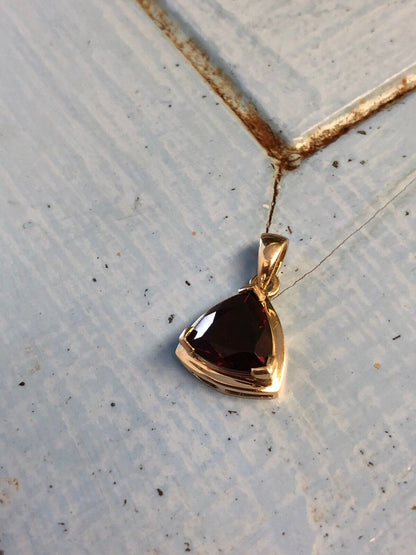 10K Yellow Gold Trillion Cut Garnet January Birthday Anniversary Pendant