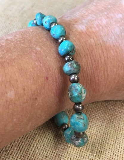 Vintage Artisan Sterling Silver 925 Natural Turquoise Bead Bracelet