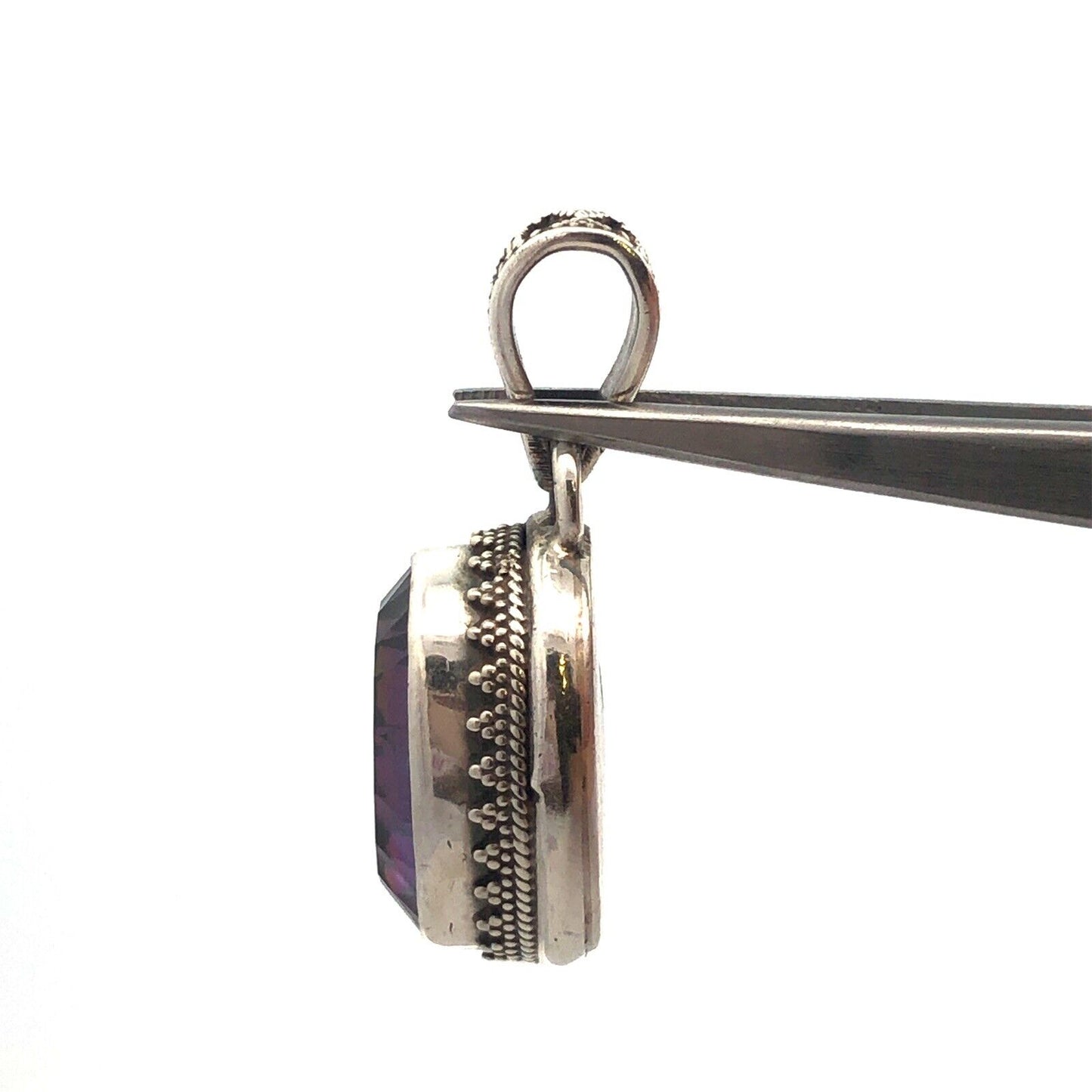 Vintage 925 Sterling Silver Oval Mystic Topaz Statement Pendant