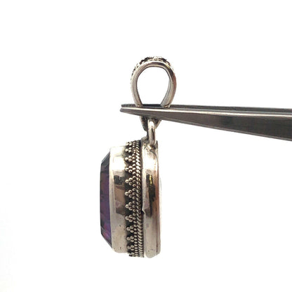 Vintage 925 Sterling Silver Oval Mystic Topaz Statement Pendant