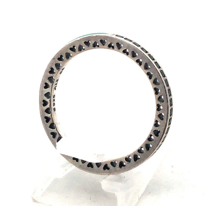 PANDORA 925 Silver Radiant Hearts 191011NRG Royal Green CZ Enamel Stackable Ring