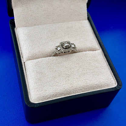 14K White Gold Princess Diamond Trio Halo Engagement Bridal Ring