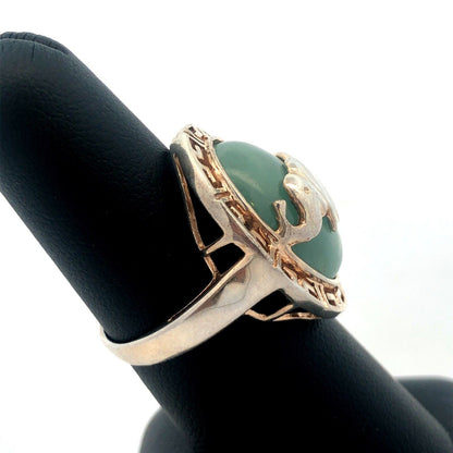 Designer 925 Sterling Silver Jade Oval Cabochon Elephant Statement Cocktail Ring