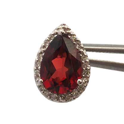 Designer 14K White Gold Pear Garnet Diamond Halo Statement Stud Earrings