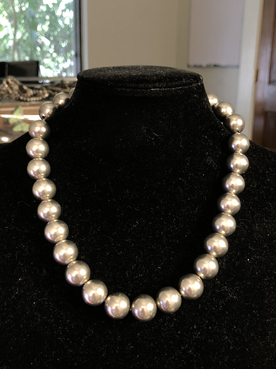 Vintage 925 Sterling Silver Marble Ball Bead Chain Statement Choker Necklace