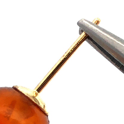 Estate 14K Yellow Gold Round Orange Amber Ball Solitaire Stud Earrings