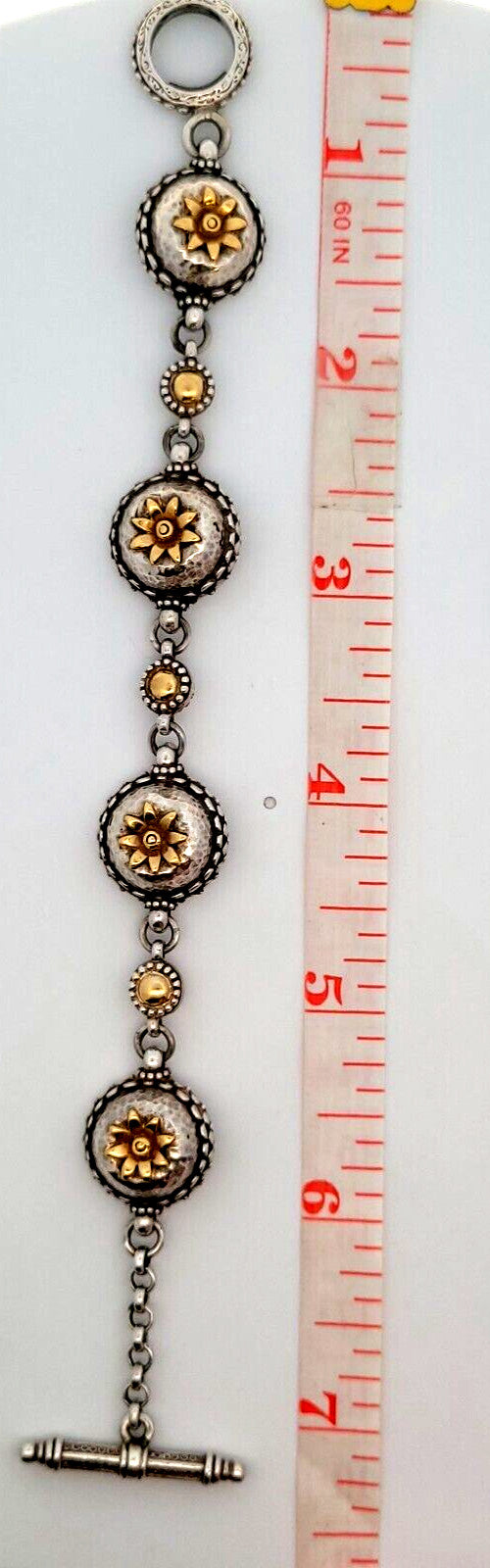 Konstantino 925 Sterling Silver 18K Yellow Gold Floral Station Chain Bracelet