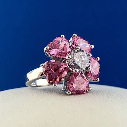 Nolan Miller Sterling Silver Faux Pink Sapphire & Amethyst Flower Designer Ring