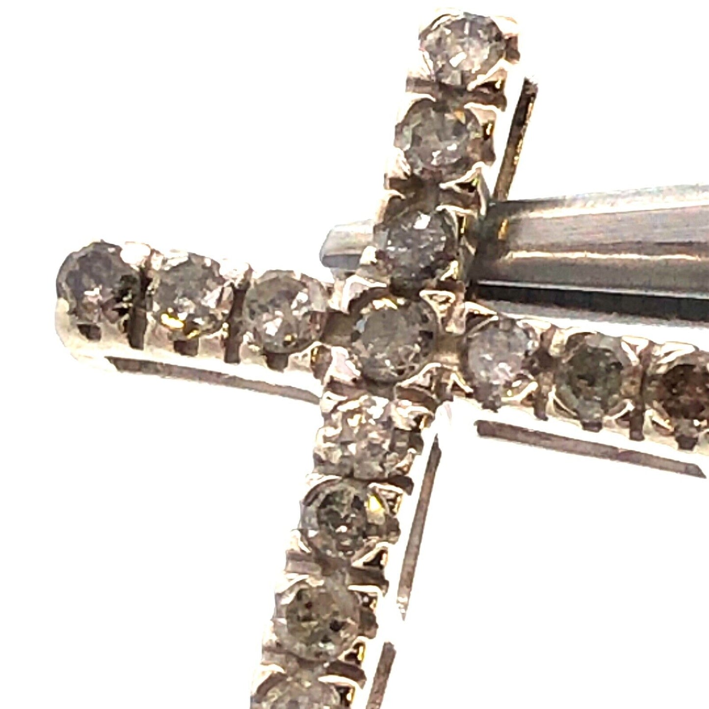 Designer 10K White Gold Round Diamond Cross Catholic Christian Pendant