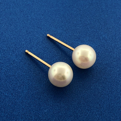Gorgeous 14k Yellow Gold 7 mm White Pearl Precious Stud Earrings