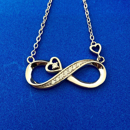 Lovely Sterling Silver 925 Diamond Infinity Eternity Figure 8 Heart Necklace
