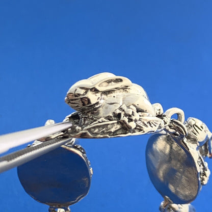 Vintage 925 Sterling Silver Rabbit In A Basket Peter Cottontail Toggle Bracelet