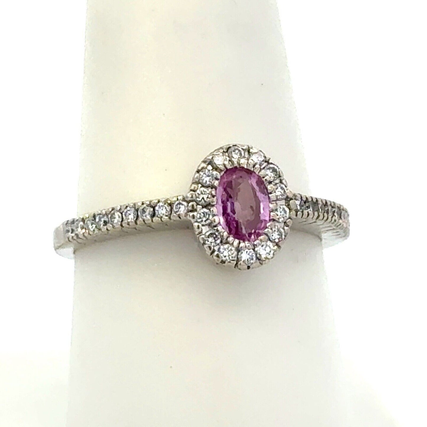 Designer B & G 14K White Gold Pink Sapphire Diamond Anniversary Cocktail Ring