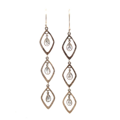 Estate 925 Sterling Silver Pear Cubic Zirconia CZ Oval Modernist Dangle Earrings