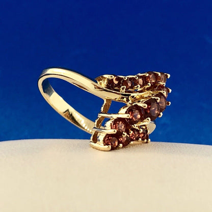 10K Yellow Gold Pink Tourmaline Bypass Cluster Cocktail Ring