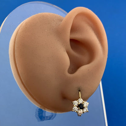 Designer Italy 14K Yellow Gold Sapphire Cubic Zirconia Floral Cluster Earrings
