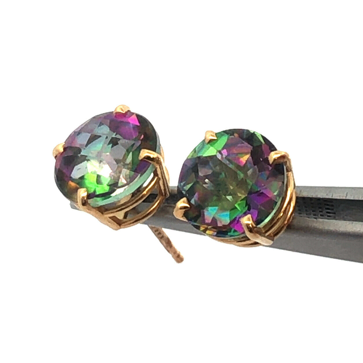 14K Yellow Gold Oval Mystic Topaz Power Protection Stud Earrings