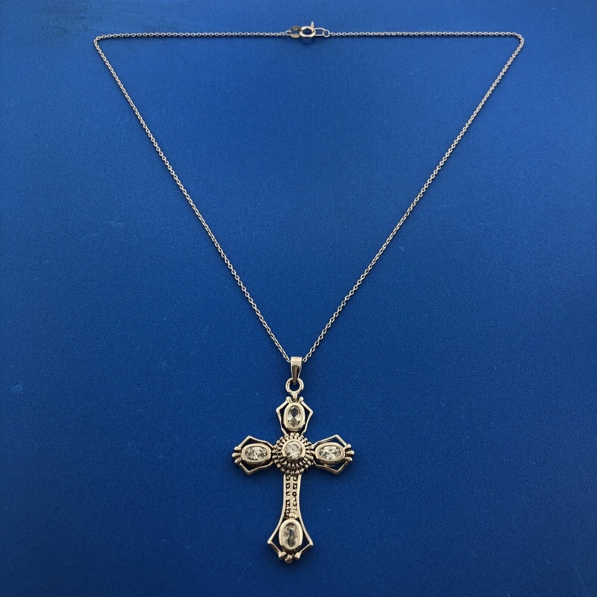Designer Sterling Silver 925 Cubic Zirconia Religious Cross Statement Necklace