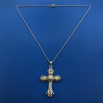 Designer Sterling Silver 925 Cubic Zirconia Religious Cross Statement Necklace