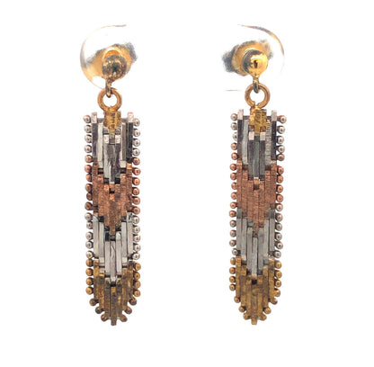 Vintage 925 Sterling Silver Rose Yellow Gold Vermeil Chevron Dangle Earrings